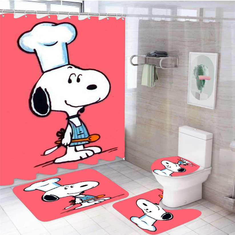 Snoopy Cooking 4Pcs Bathroom Set Shower Curtain