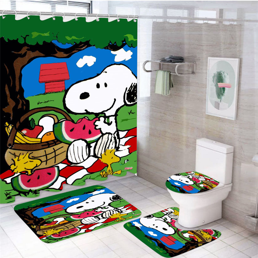 Snoopy Eat Fruits 4Pcs Bathroom Set Shower Curtain