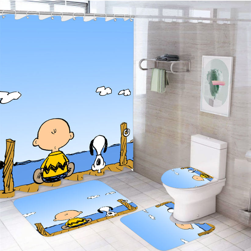 Snoopy Fishing 4Pcs Bathroom Set Shower Curtain