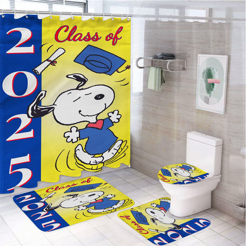 Snoopy Graduation 4Pcs Bathroom Set Shower Curtain