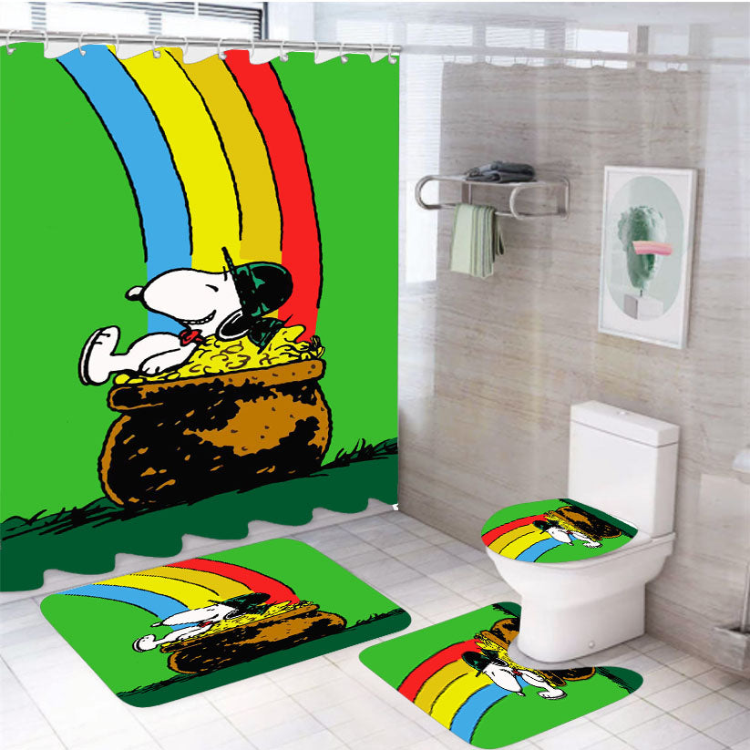 Snoopy Green Rainbow St Patricks Day 4Pcs Bathroom Set Shower Curtain