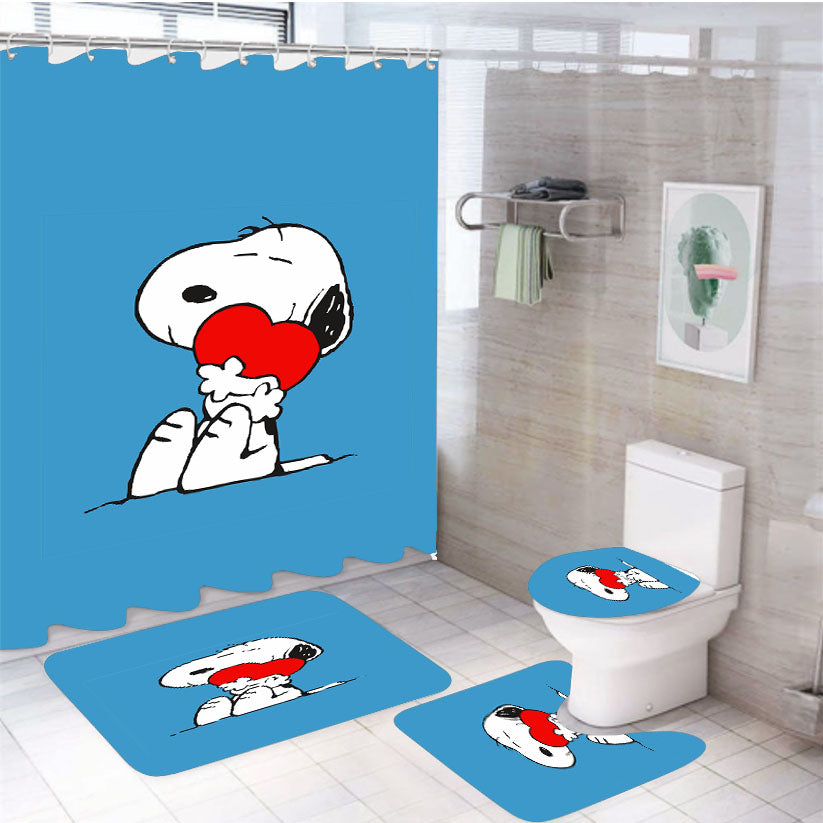 Snoopy Heart 4Pcs Bathroom Set Shower Curtain