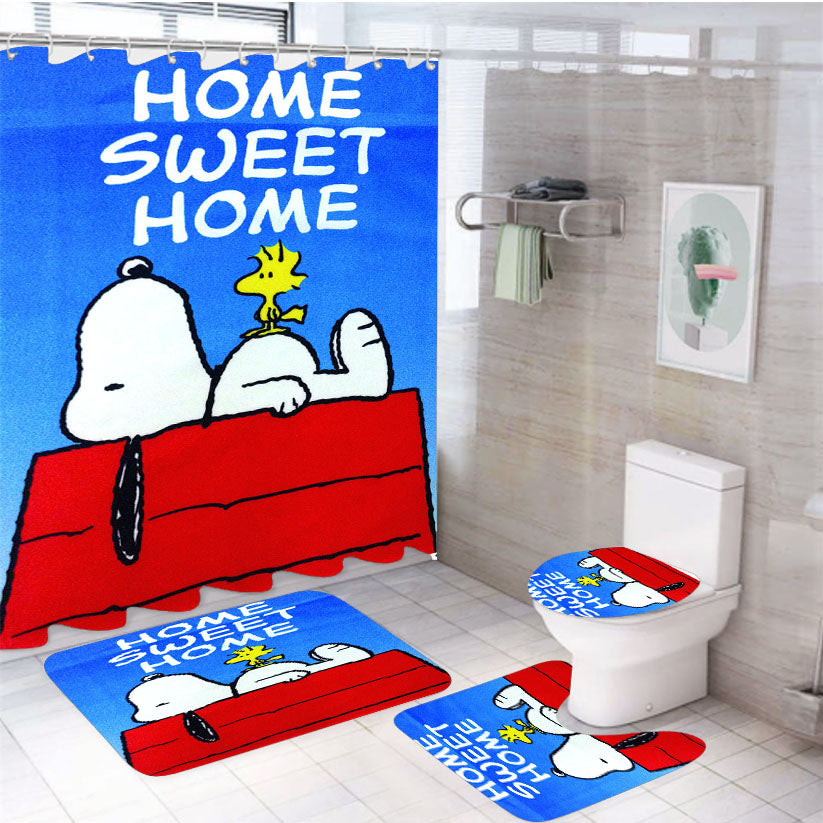 Snoopy Home Sweet Home 4Pcs Bathroom Set Shower Curtain