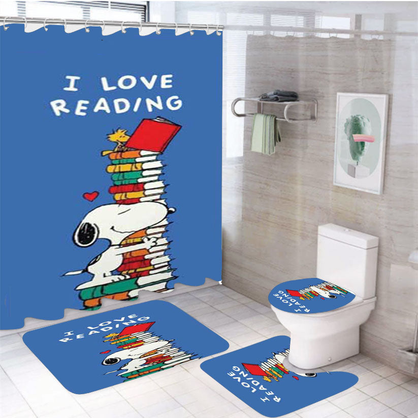 Snoopy I Love Reading 4Pcs Bathroom Set Shower Curtain