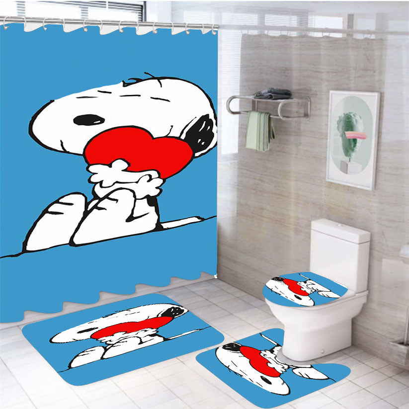 Snoopy Love Heart 4Pcs Bathroom Set Shower Curtain