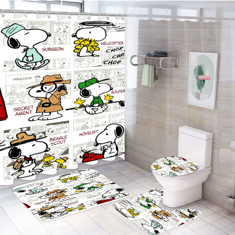 Snoopy Many Faces Comics 4Pcs Bathroom Set Shower Curtain
