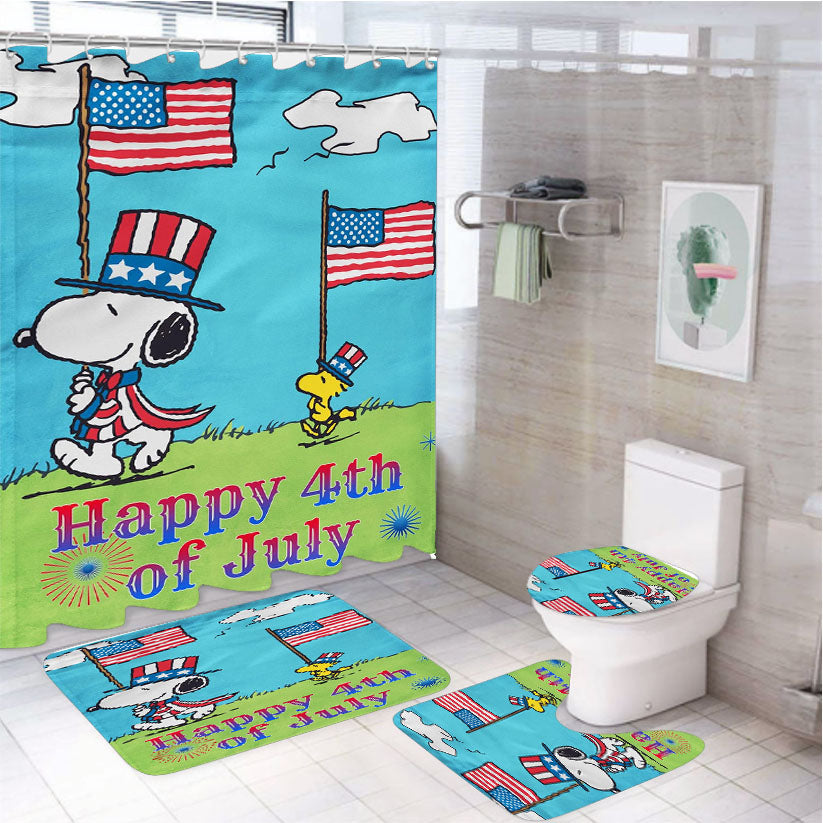 Snoopy Patriotic July 4Th 4Pcs Bathroom Set Shower Curtain