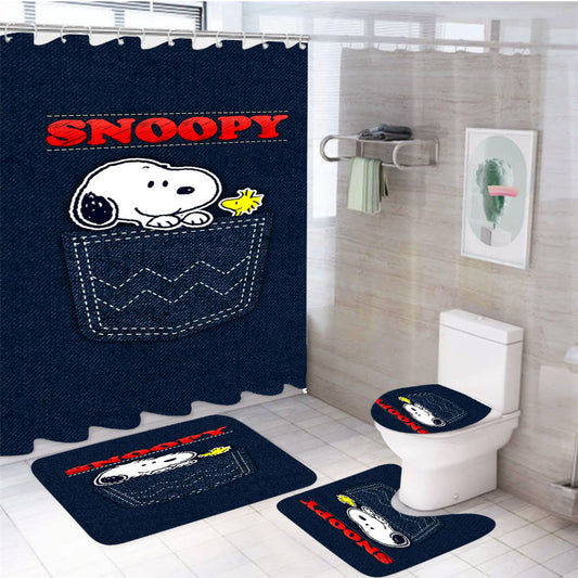 Snoopy Peanuts Pants Denim Pocket 4Pcs Bathroom Set Shower Curtain