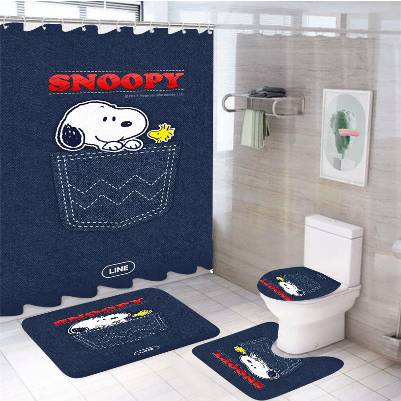 Snoopy Pocket Friend 4Pcs Bathroom Set Shower Curtain