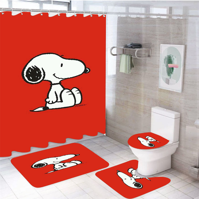 Snoopy Red 4Pcs Bathroom Set Shower Curtain
