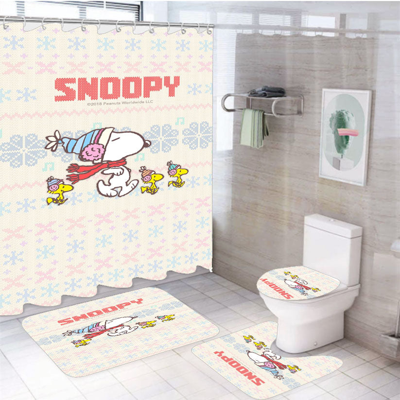 Snoopy'S Winter Clothes 4Pcs Bathroom Set Shower Curtain