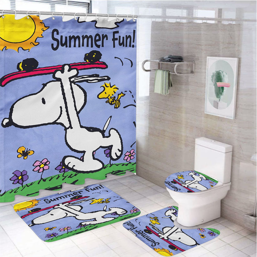 Snoopy Summer Flag Peanuts 4Pcs Bathroom Set Shower Curtain