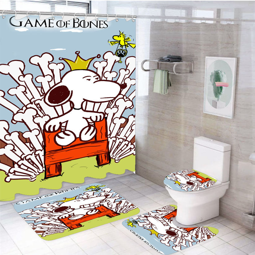 Snoopy The Game Of Bones 4Pcs Bathroom Set Shower Curtain