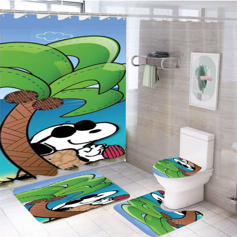 Snoopy Under Palm Tree 4Pcs Bathroom Set Shower Curtain