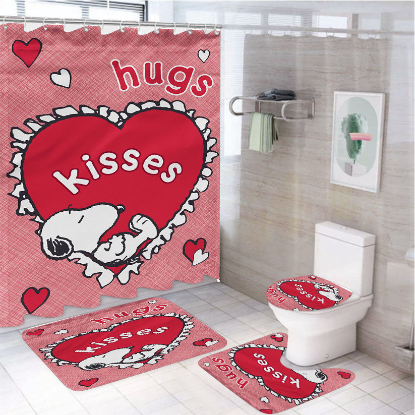 Snoopy Valentine'S Day Heart 4Pcs Bathroom Set Shower Curtain
