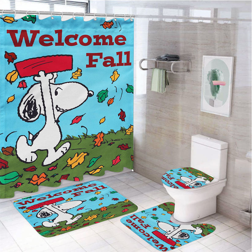 Snoopy Welcome Fall 4Pcs Bathroom Set Shower Curtain