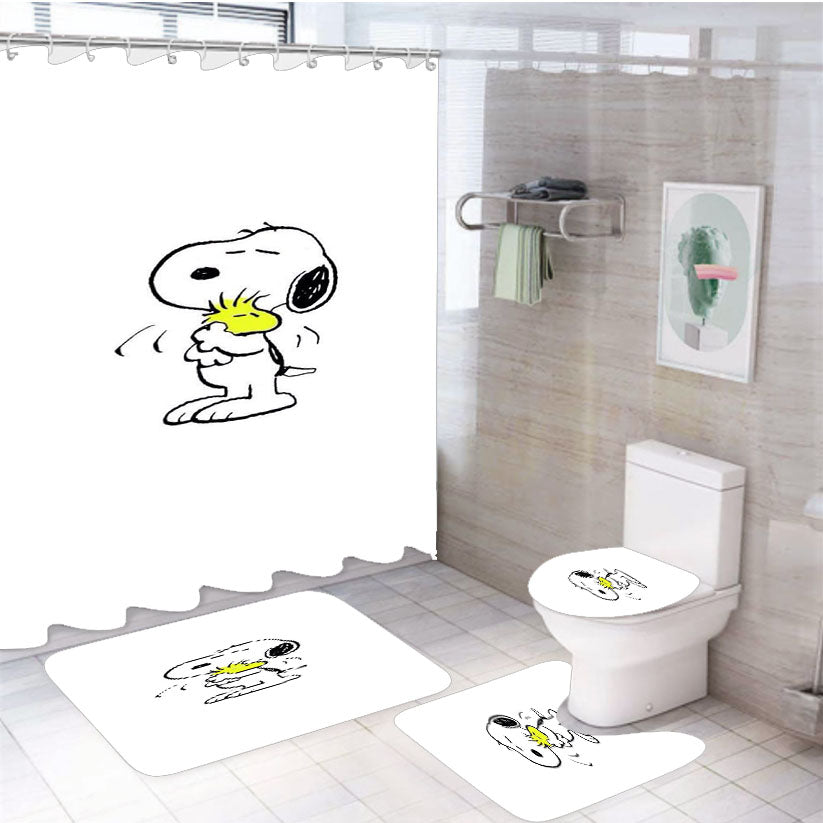 Snoopy White 4Pcs Bathroom Set Shower Curtain