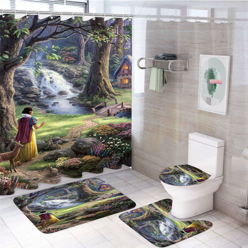 Snow White Discovers The Cottage 4Pcs Bathroom Set Shower Curtain