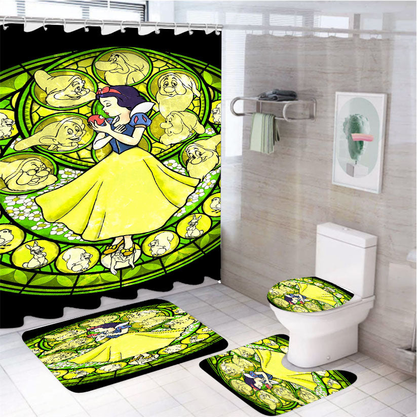 Snow White Stained Glass 4Pcs Bathroom Set Shower Curtain