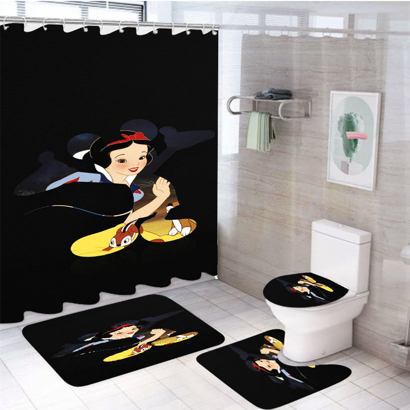 Snow White X Mickey Silhouette 4Pcs Bathroom Set Shower Curtain