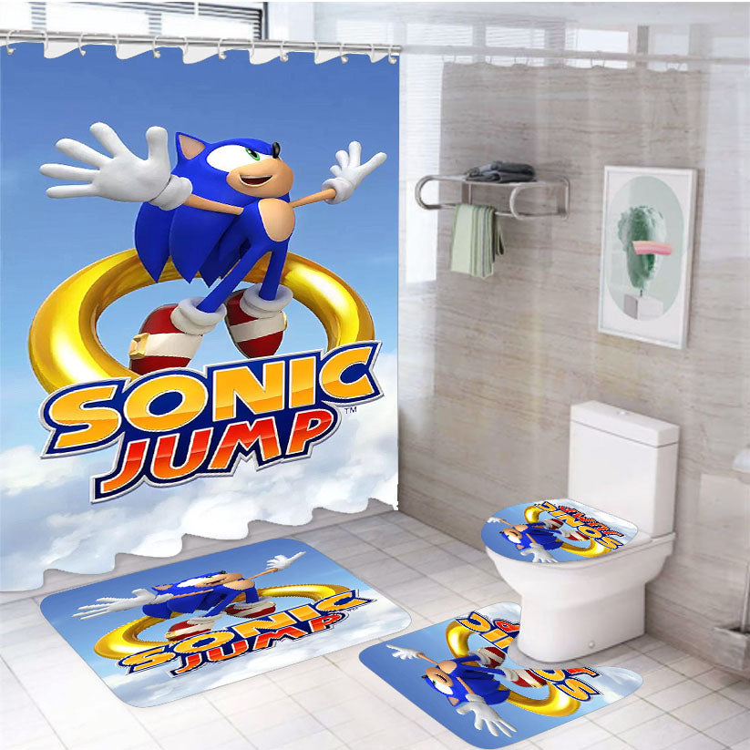 Sonic Jump Ring 4Pcs Bathroom Set Shower Curtain