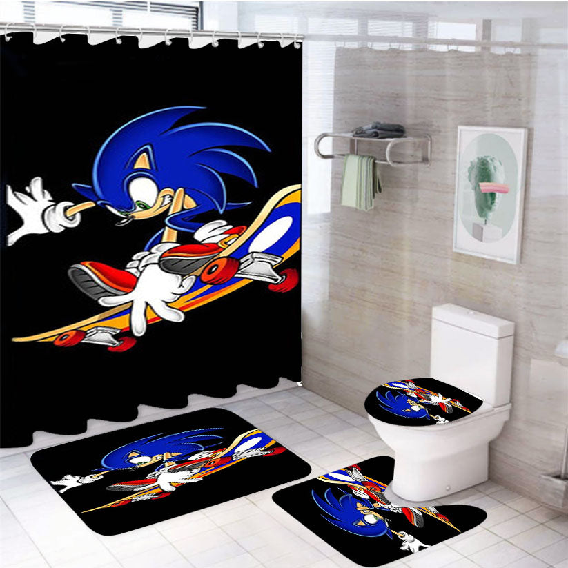 Sonic The Hedgehog Skateboard 4Pcs Bathroom Set Shower Curtain
