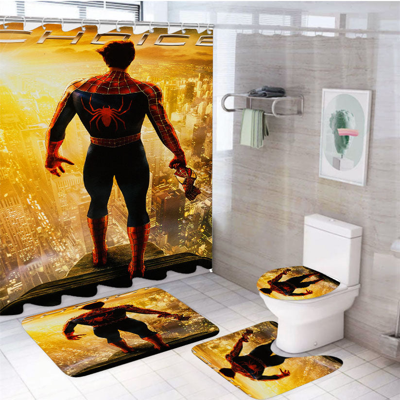 Spider Man Movie Cov 4Pcs Bathroom Set Shower Curtain