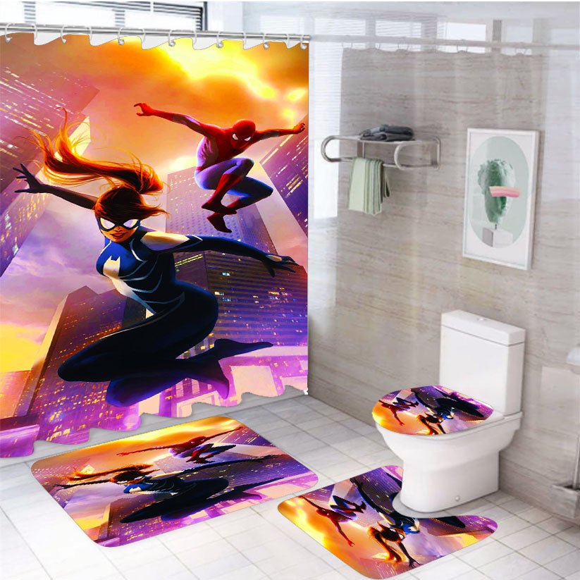 Spider Man And Spider Girl 4Pcs Bathroom Set Shower Curtain
