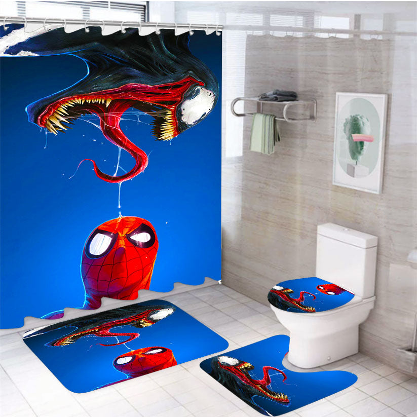 Spider Man And Venom 4Pcs Bathroom Set Shower Curtain