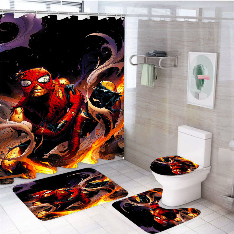 Spider Man Battle Damaged 4Pcs Bathroom Set Shower Curtain