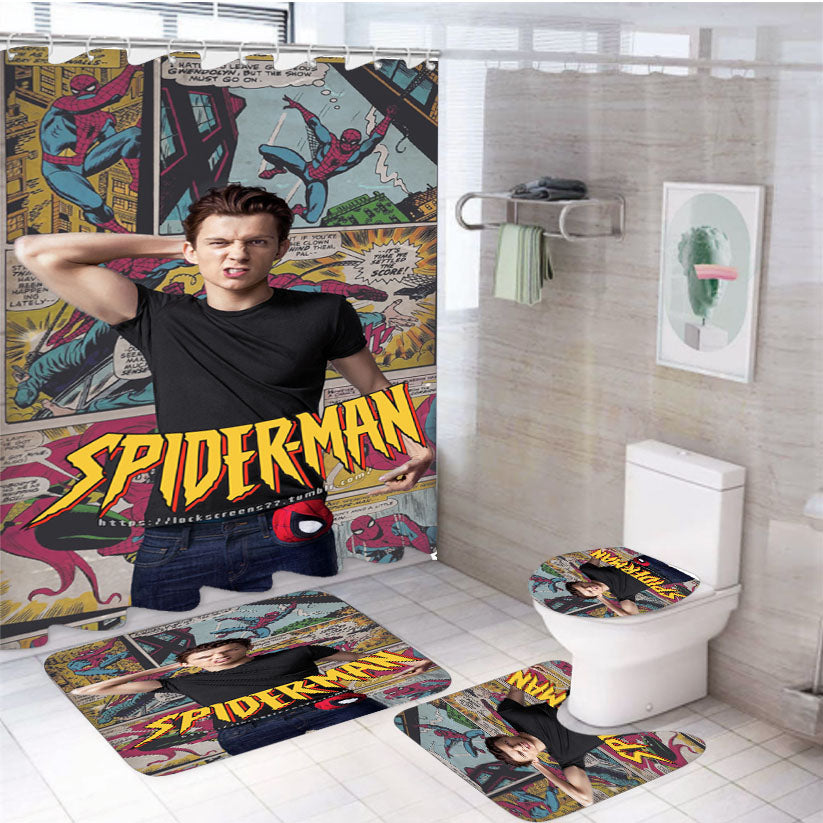 Spider Man Comic 4Pcs Bathroom Set Shower Curtain