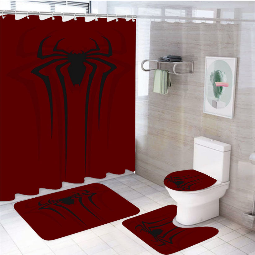 Spider Man Dark Red Logo 4Pcs Bathroom Set Shower Curtain