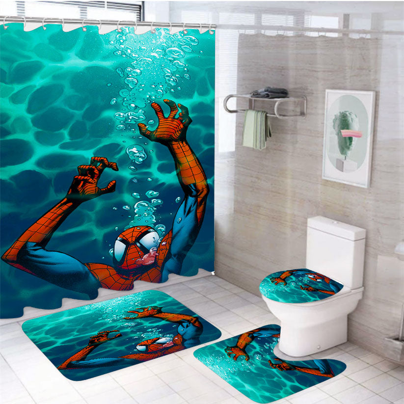 Spider Man Drowned 4Pcs Bathroom Set Shower Curtain