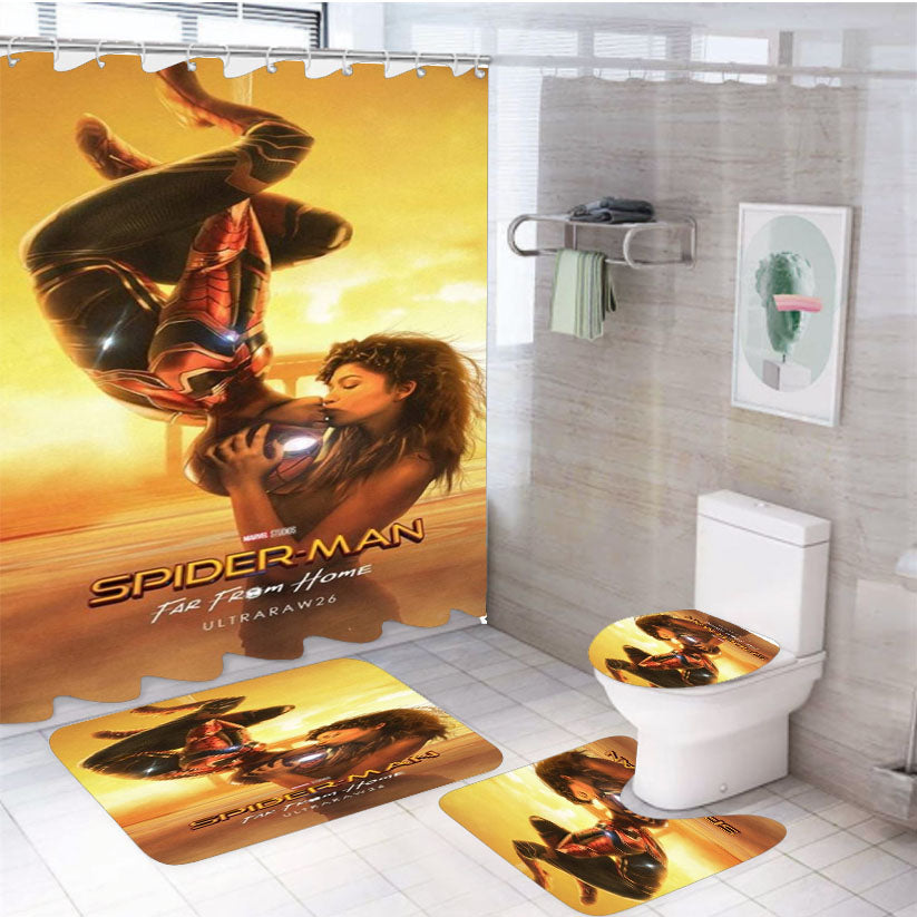 Spider Man Far From Home Kiss 4Pcs Bathroom Set Shower Curtain