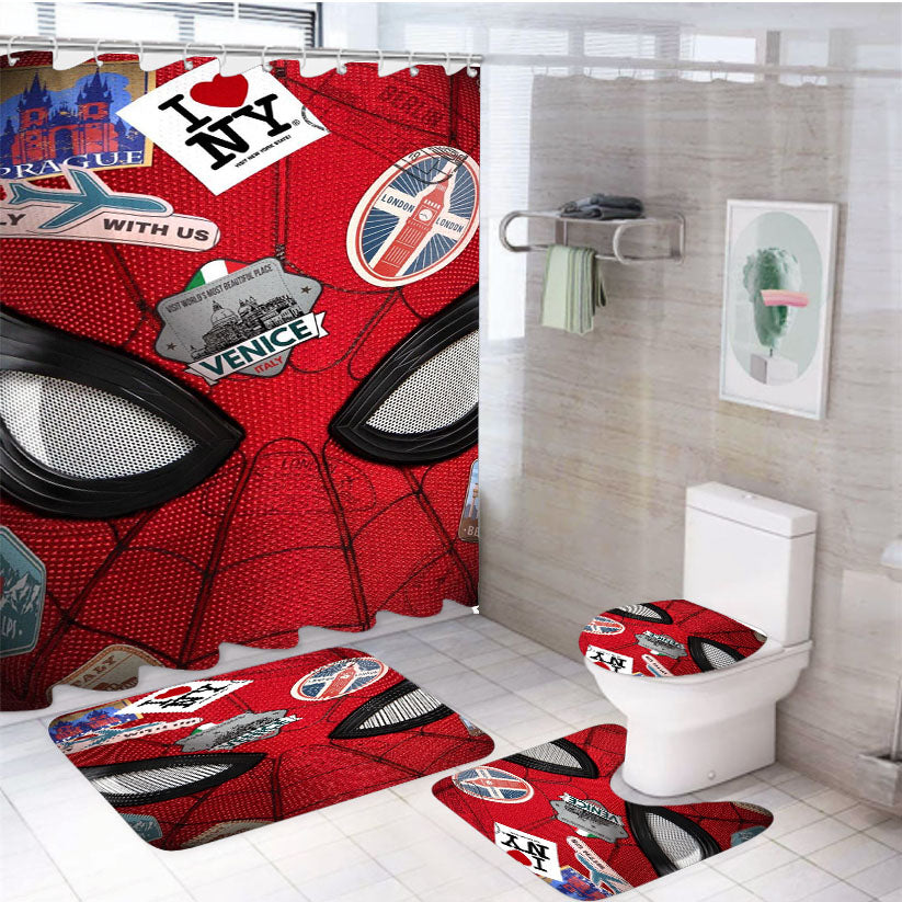 Spider Man Far From Home Poster Mask 4Pcs Bathroom Set Shower Curtain
