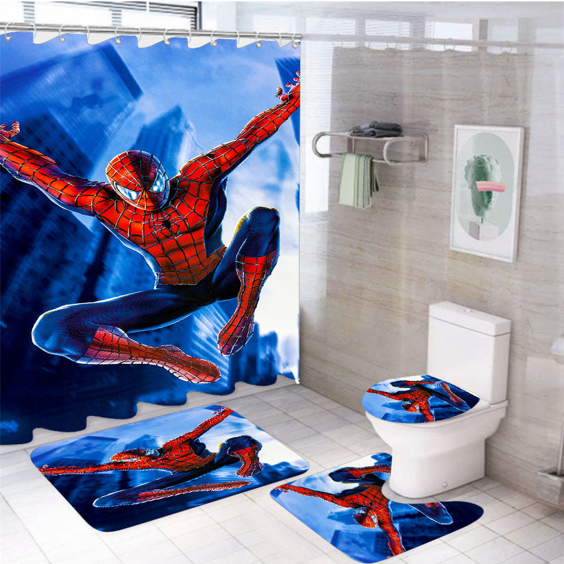 Spider Man Jump 4Pcs Bathroom Set Shower Curtain