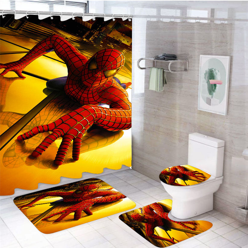 Spider Man Movie Cover 4Pcs Bathroom Set Shower Curtain