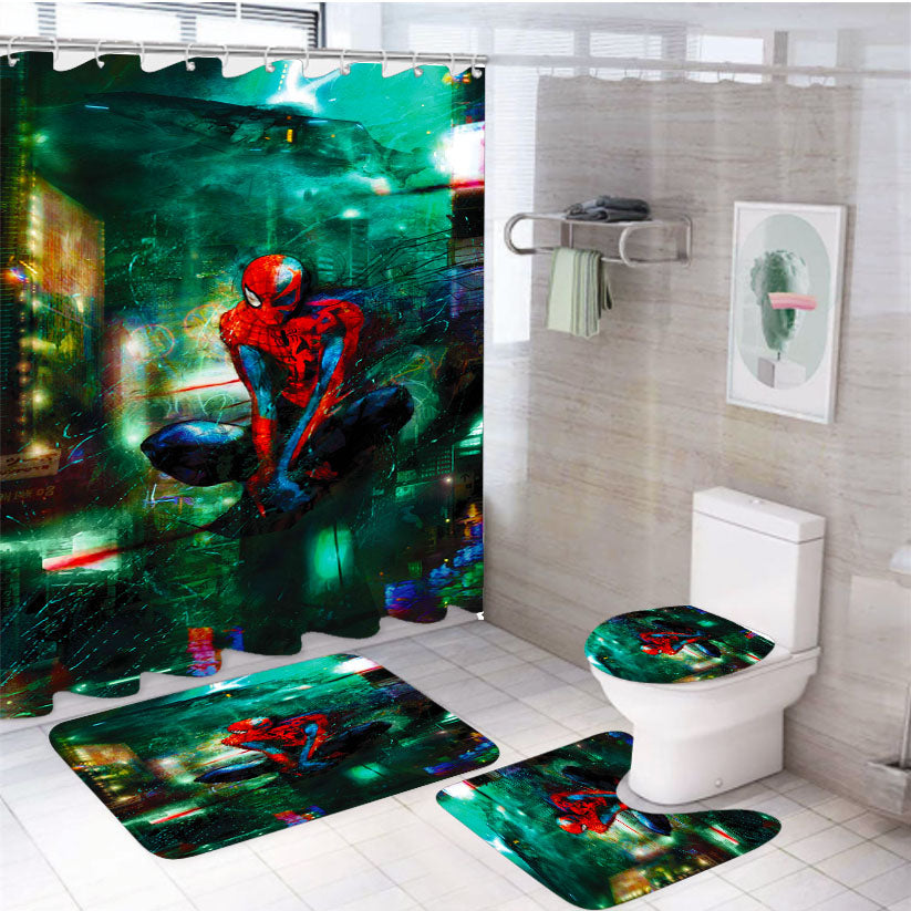 Spider Man Oversee 4Pcs Bathroom Set Shower Curtain