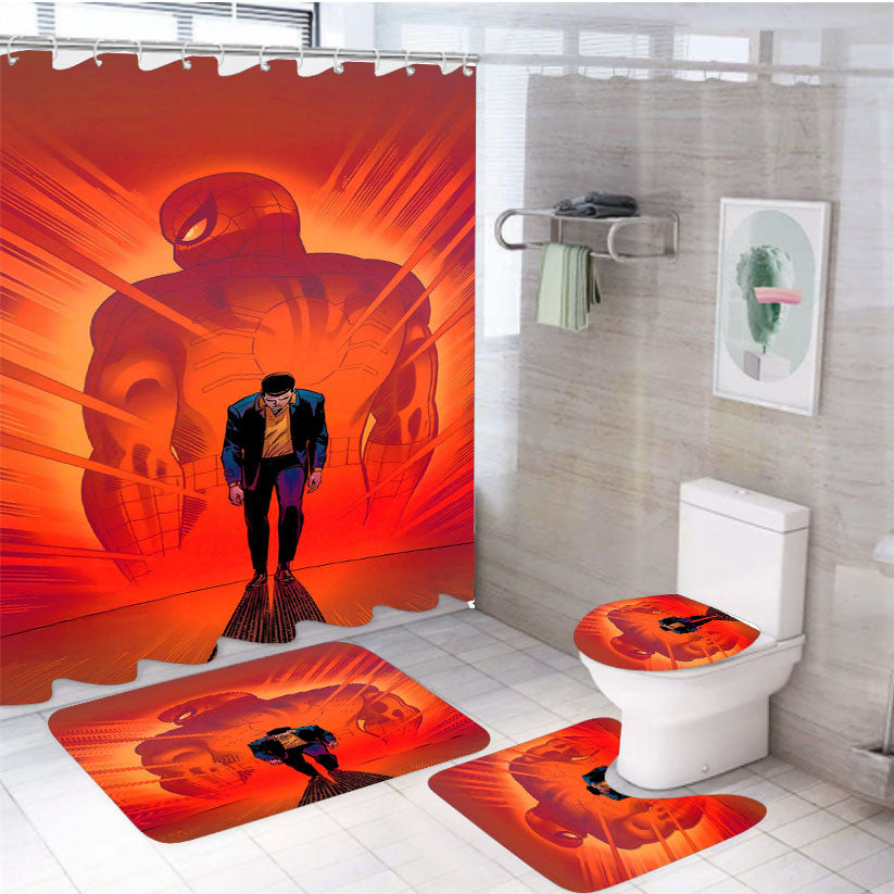 Spider Man Peter Parker Comic 4Pcs Bathroom Set Shower Curtain