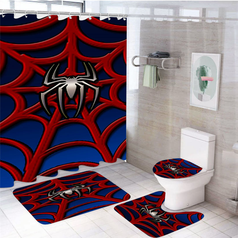 Spider Man Silver Logo 4Pcs Bathroom Set Shower Curtain