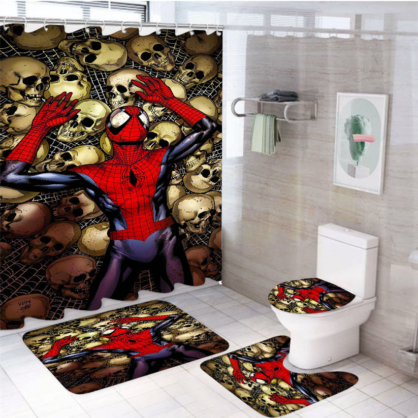 Spider Man Skull Webs 4Pcs Bathroom Set Shower Curtain