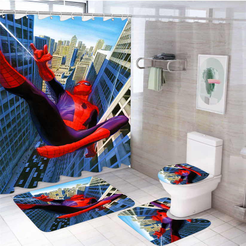 Spider Man Swing 4Pcs Bathroom Set Shower Curtain
