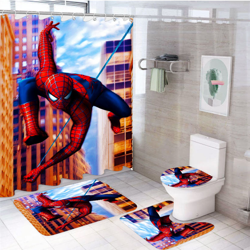 Spider Man Web Action 4Pcs Bathroom Set Shower Curtain