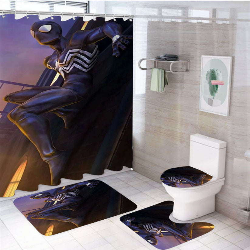 Spiderman Black Venom 4Pcs Bathroom Set Shower Curtain