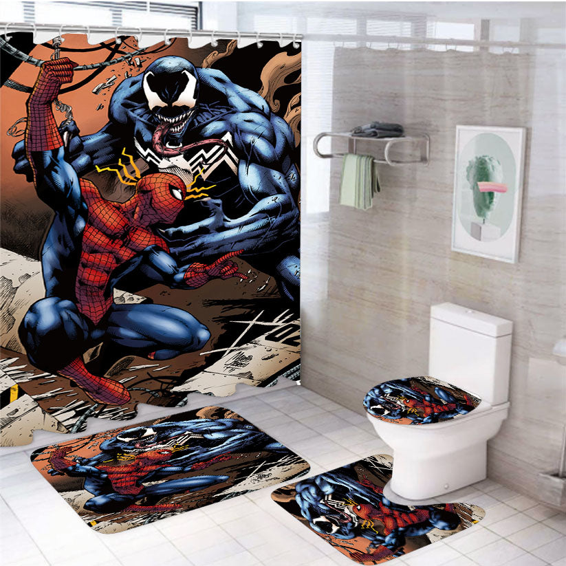 Spiderman Venom Marvel 2 4Pcs Bathroom Set Shower Curtain