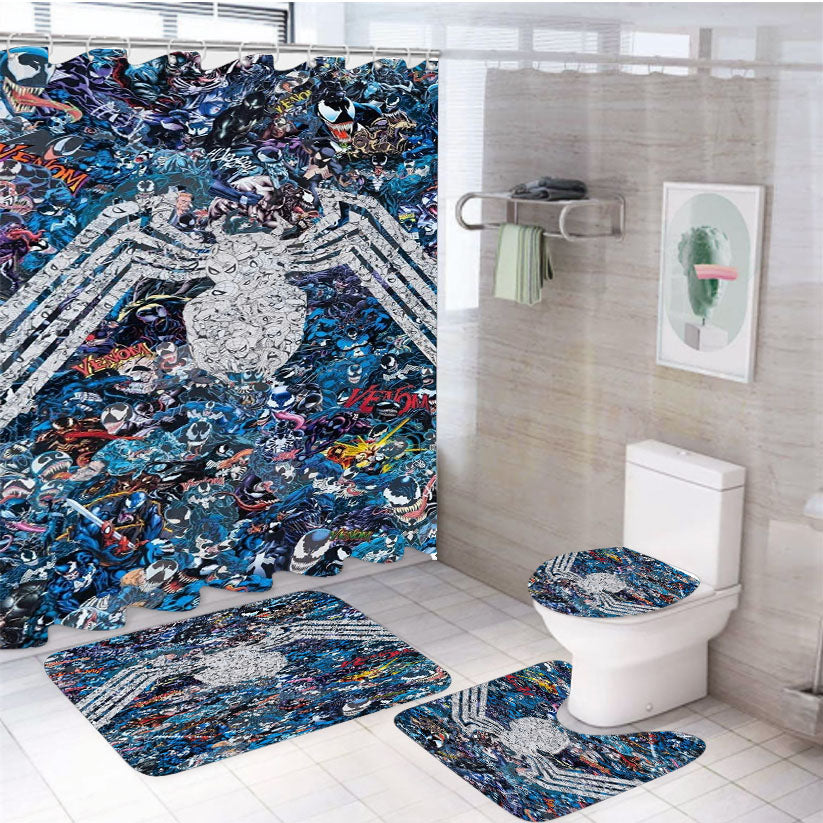 Spiderman Venom Photo Collage 4Pcs Bathroom Set Shower Curtain