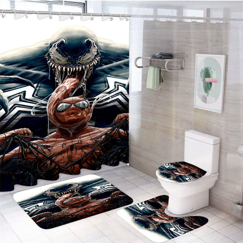 Spiderman Vs Big Venom 4Pcs Bathroom Set Shower Curtain