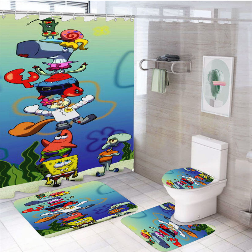 Spongbob 4Pcs Bathroom Set Shower Curtain
