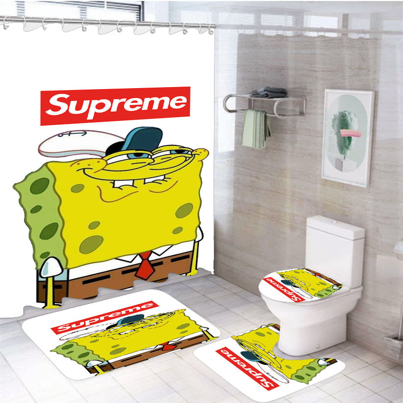 Spongebob Squarepants Meme Supreme White 4Pcs Bathroom Set Shower Curtain