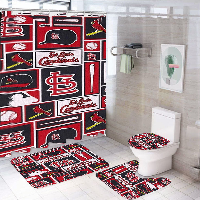 St Louis Cardinals Baseball 4Pcs Bathroom Set Shower Curtain